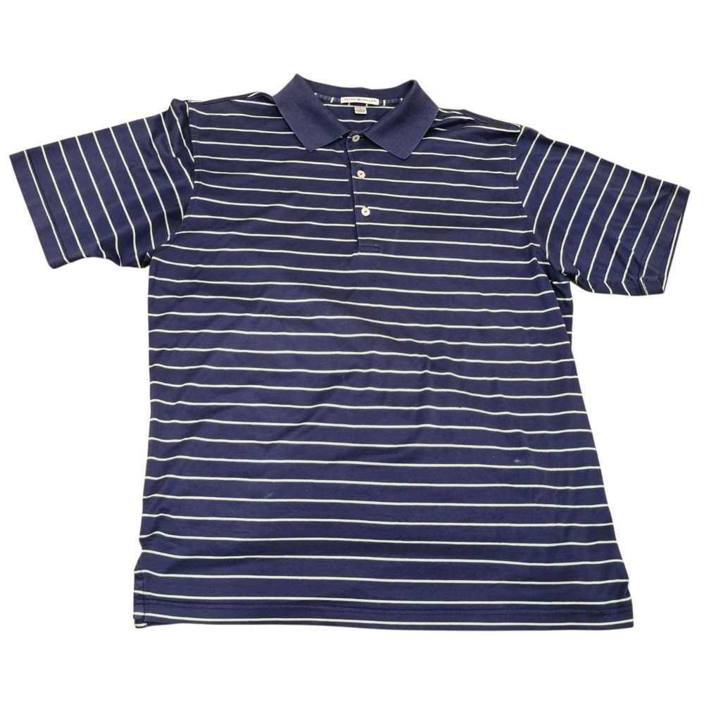 Peter Millar Polo Shirt Men's Large Navy Green Stripe 100% Cotton Golf Korea
